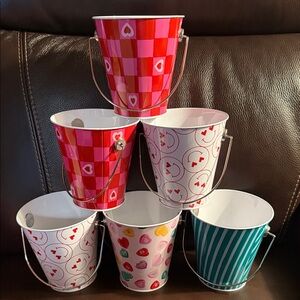 Colorful Heart and Stripe Mini Buckets. Bundle of 6.  New never used